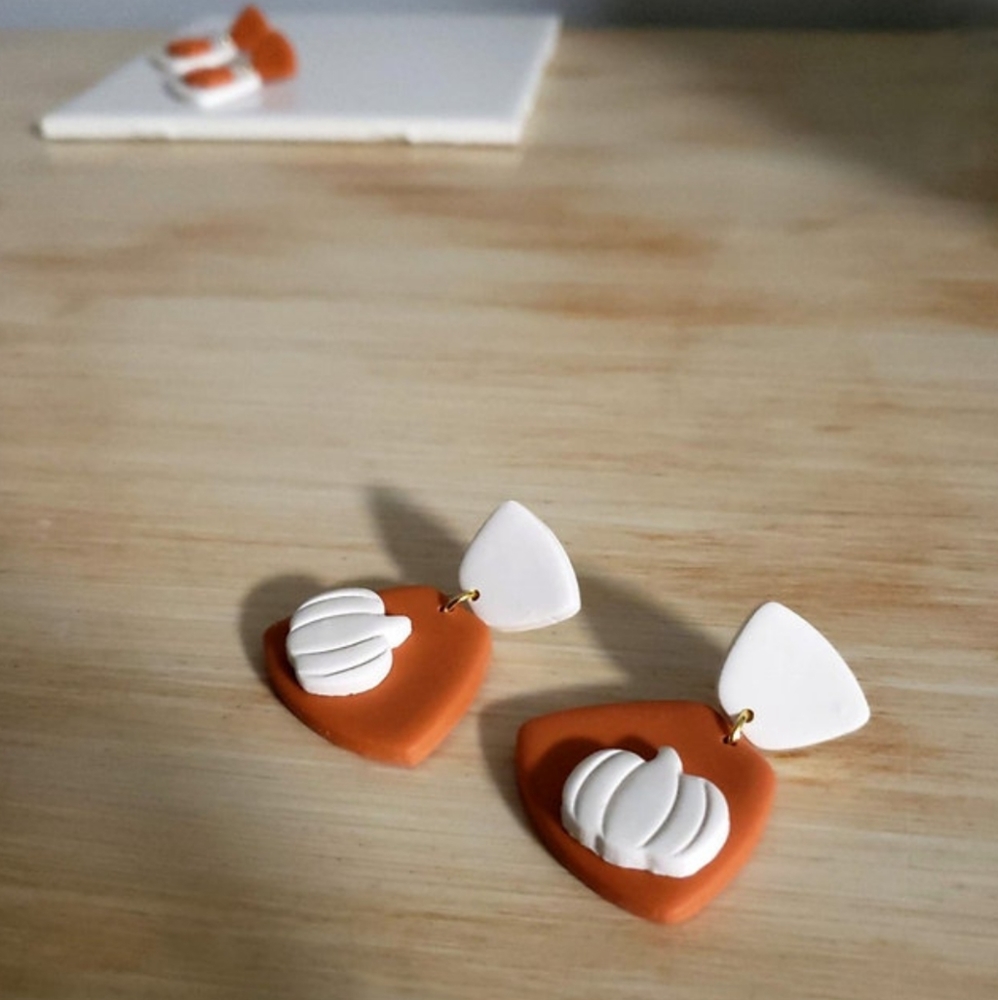 BRAND NEW! Orange White Pumpkin Earrings - Polymer Clay Halloween Fall Earrings